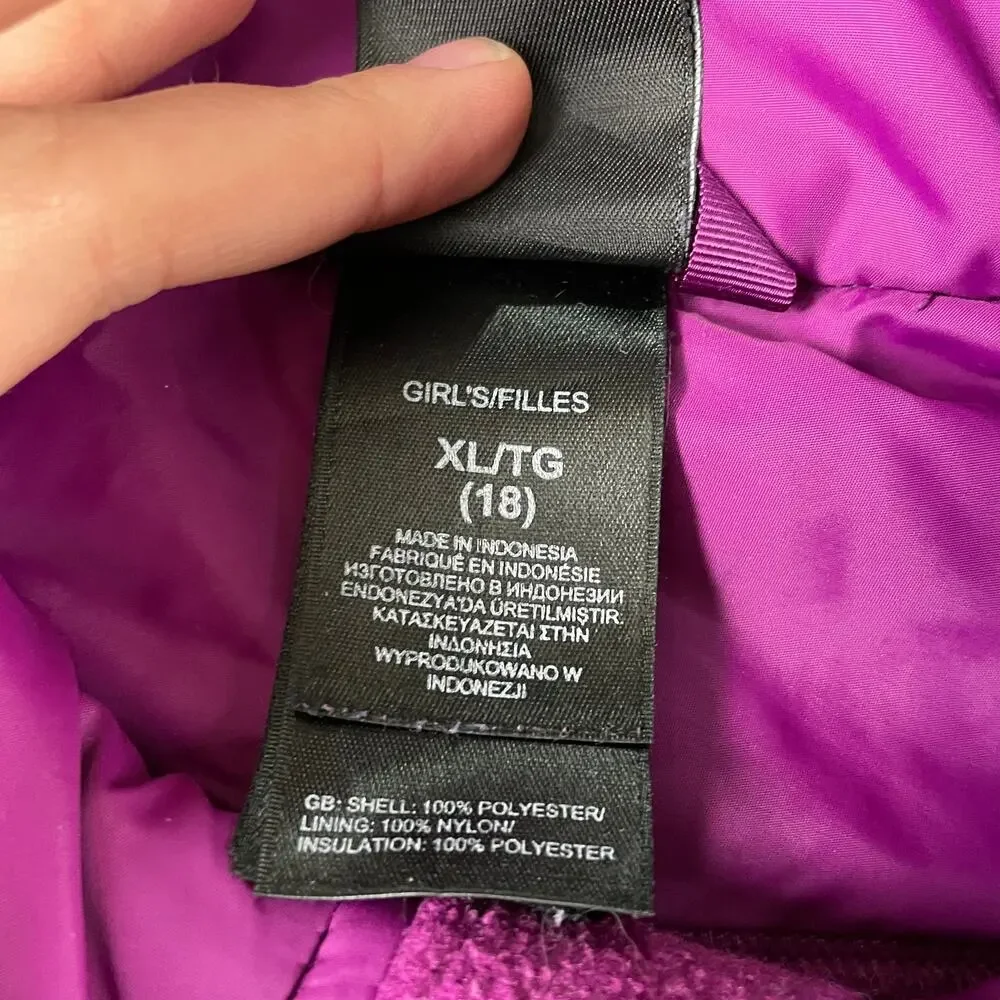 Vintage The North Face Girls Purple Fleece Quilted Full Zip Jacket Sz XL